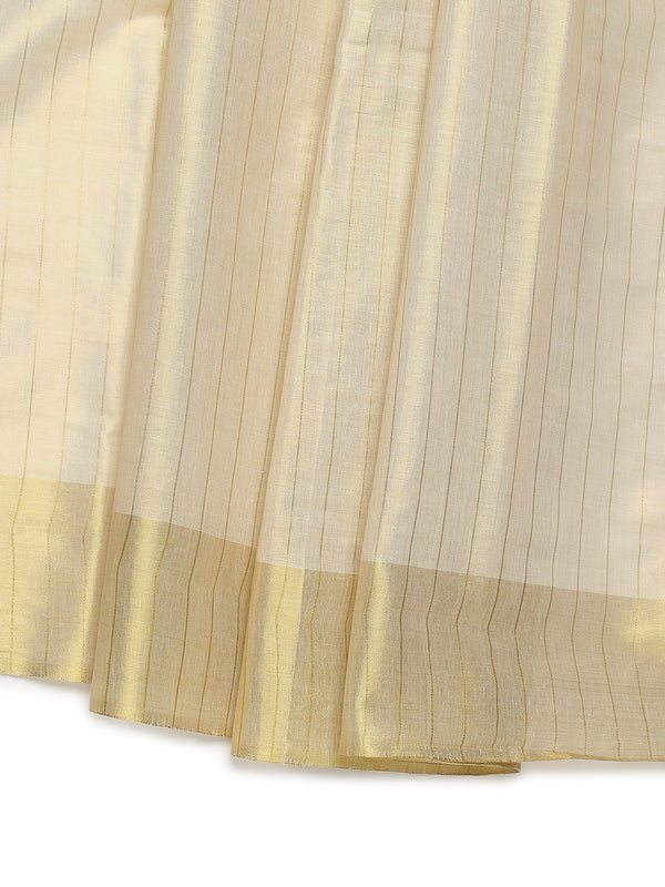 Golden Tissue Saree with Navy-Golden Accents and Woven Stripe Design