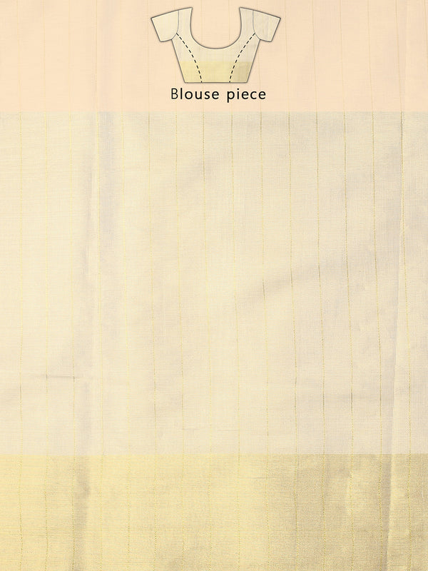 Golden Tissue Saree with Navy-Golden Accents and Woven Stripe Design