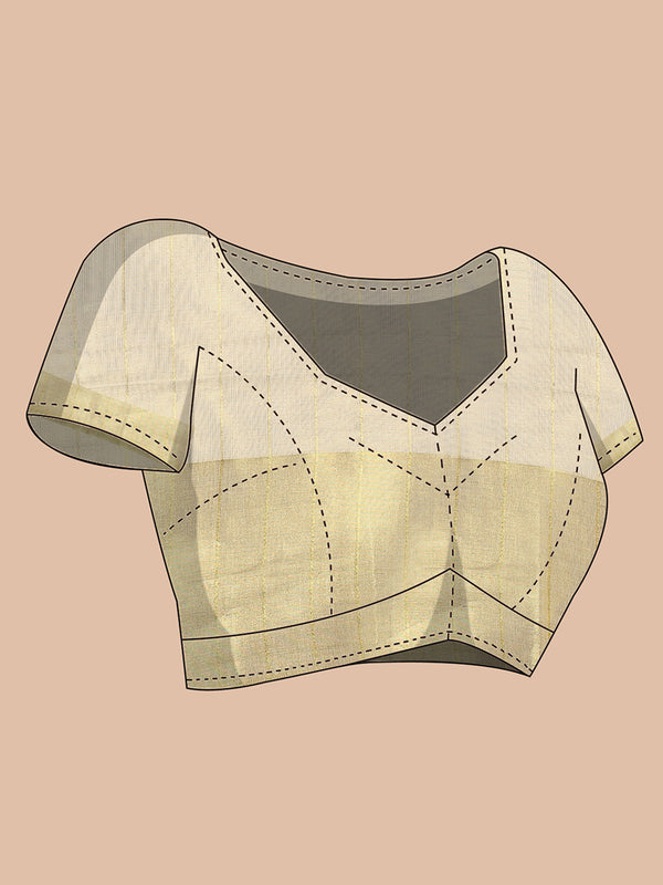Golden Tissue Set Saree with Brown-Golden Accents and Woven Stripe Design