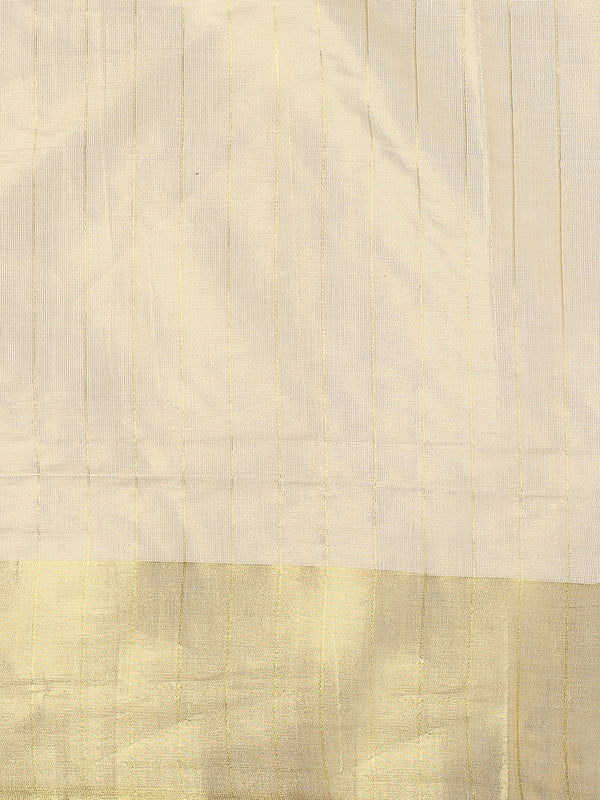 Golden Tissue Set Saree with Brown-Golden Accents and Woven Stripe Design