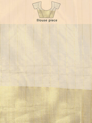 Golden Tissue Set Saree with Brown-Golden Accents and Woven Stripe Design