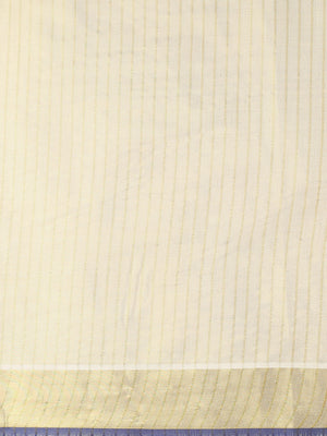 Golden Tissue Saree with Vertical Stripes & Navy Blue Accents & Tassels