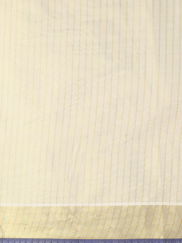Golden Tissue Saree with Vertical Stripes & Navy Blue Accents & Tassels