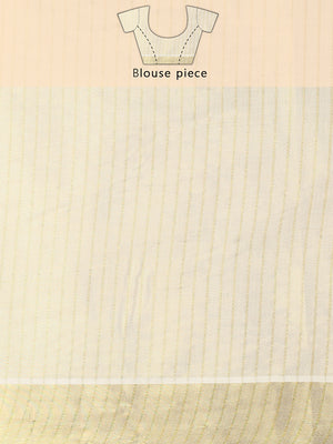 Golden Tissue Saree with Vertical Stripes & Navy Blue Accents & Tassels