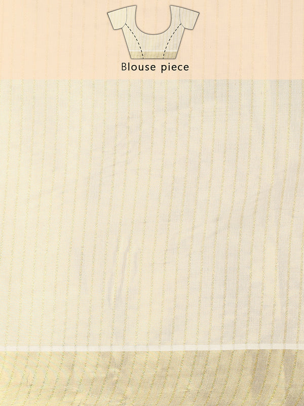Golden Tissue Saree with Vertical Stripes & Navy Blue Accents & Tassels