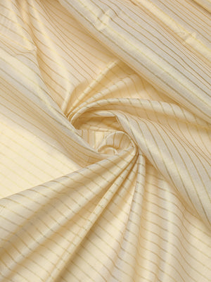 Golden Tissue Set Saree with Vertical Stripes, Golden Kasavu With Purple Border & Tassels