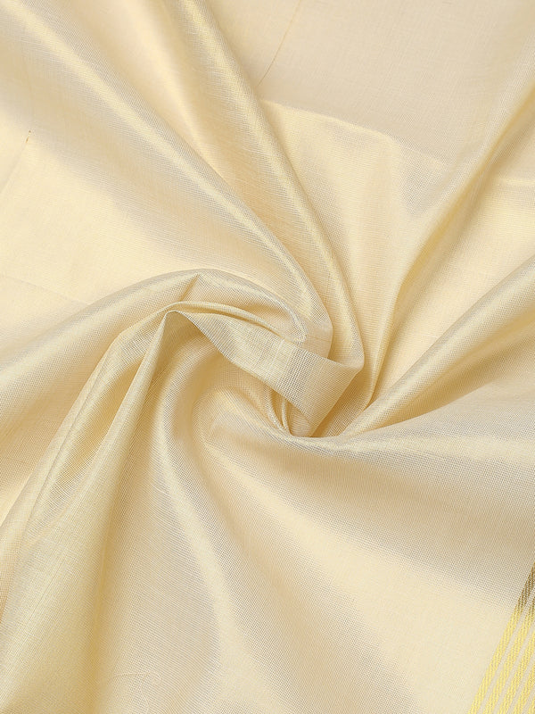 Golden Tissue Set Saree with Coffee Brown Border, Golden Stripes & Tassels