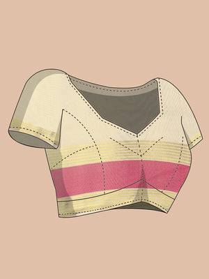 Golden Tissue Set Saree with Radiant Pink Border, Golden Stripes & Tassels