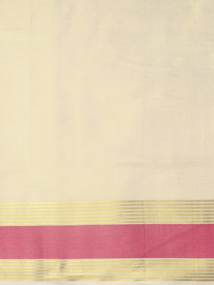Golden Tissue Set Saree with Radiant Pink Border, Golden Stripes & Tassels