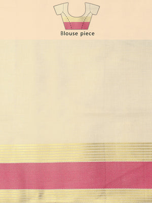 Golden Tissue Set Saree with Radiant Pink Border, Golden Stripes & Tassels