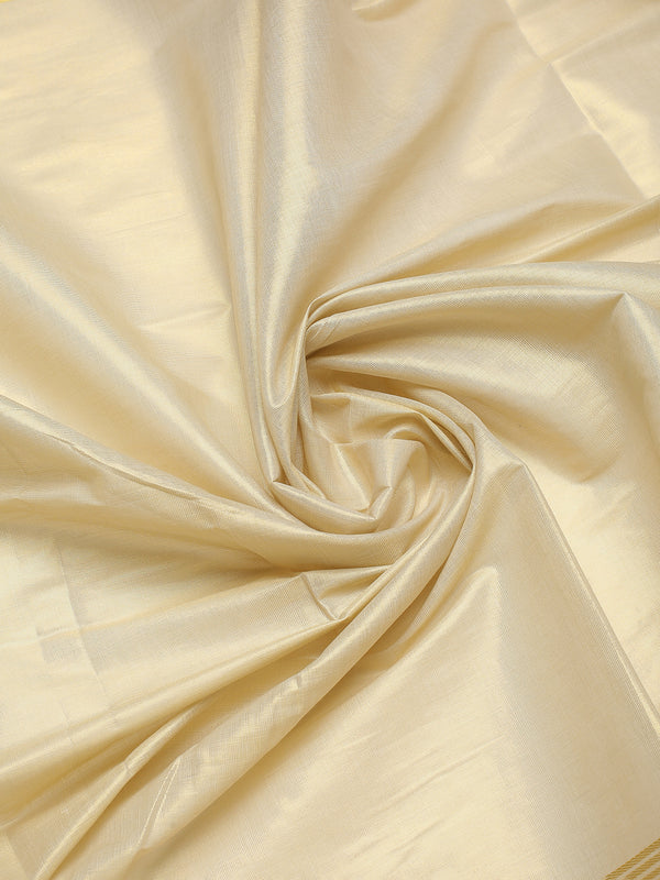 Golden Tissue Saree with Red Zari Borders & Red Tassels