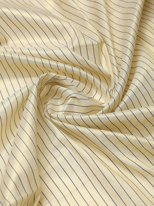 Golden Tissue Saree with Navy-Red Stripe Design & Tassels on Pallu