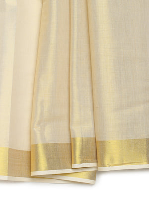 Golden Tissue Saree with Black Kasavu Border & Black-Cream Tassels
