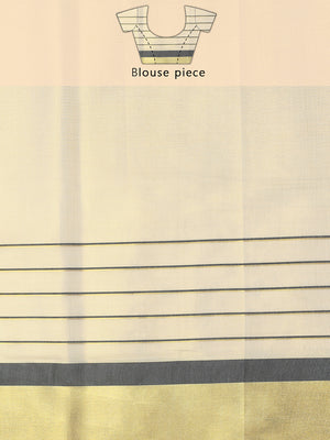 Golden Tissue Saree with Black Kasavu Border & Black-Cream Tassels