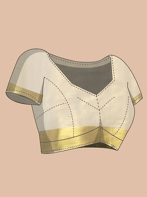 Golden Tissue Set Saree with Golden With Teal Dual Kasavu Layered Border And Teal & Cream Tassels