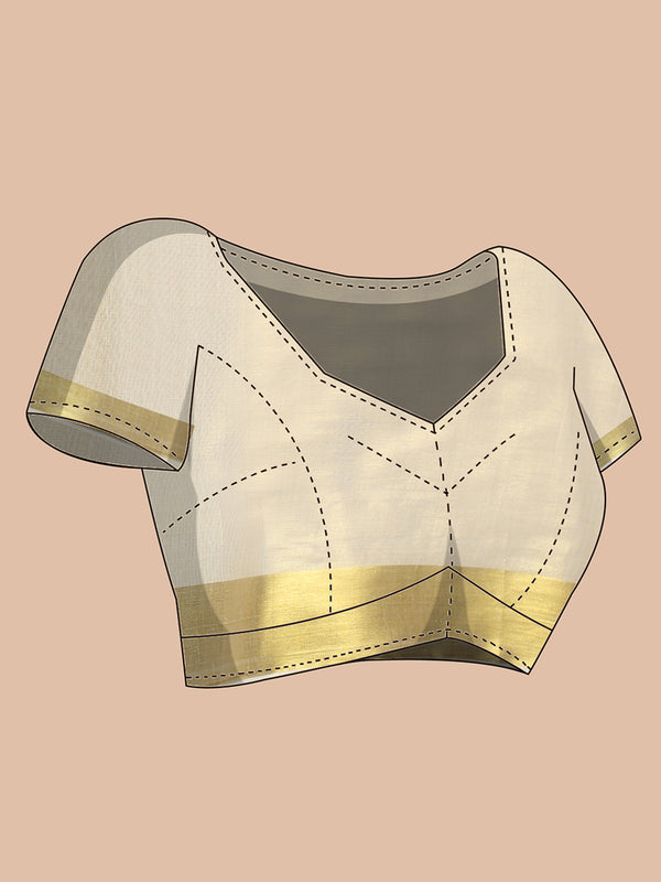 Golden Tissue Set Saree with Golden With Teal Dual Kasavu Layered Border And Teal & Cream Tassels