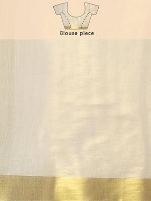 Golden Tissue Set Saree with Golden With Teal Dual Kasavu Layered Border And Teal & Cream Tassels