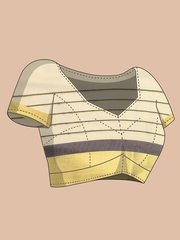 Golden Tissue Saree with Brown-Golden Kasavu & Dual Color Tassels