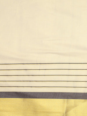 Golden Tissue Saree with Brown-Golden Kasavu & Dual Color Tassels