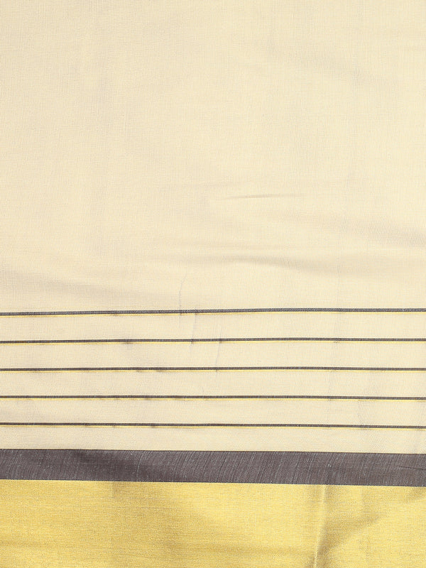 Golden Tissue Saree with Brown-Golden Kasavu & Dual Color Tassels