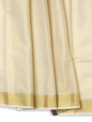 Golden Tissue Saree with Brown-Golden Kasavu & Dual Color Tassels