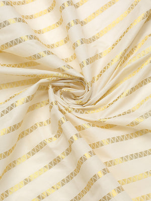 Off-White Cotton Borderless Set Saree with Golden Zigzag Stripes and Olive Green Tassels