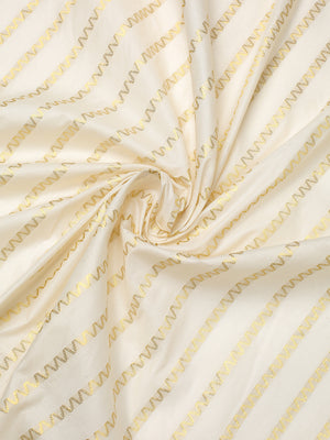 Off-White Cotton Borderless Set Saree with Golden Zigzag Stripes and Black Tassels