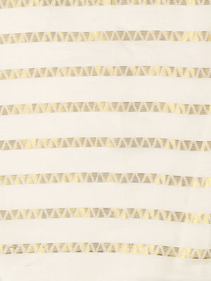 Off-White Cotton Borderless Set Saree with Zig-Zag Gold Stripes and Brown Tassels