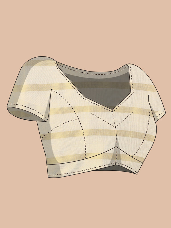 Borderless Golden Tissue Saree with Stripes & Mustard Yellow Tassels