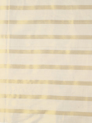 Borderless Golden Tissue Saree with Stripes & Mustard Yellow Tassels