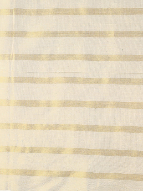 Borderless Golden Tissue Saree with Stripes & Mustard Yellow Tassels
