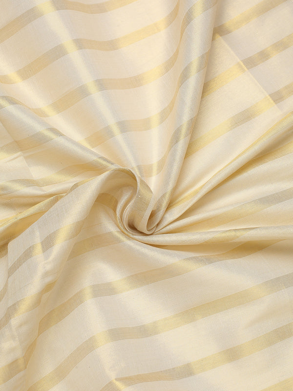 Borderless Golden Tissue Saree with Stripes & Mustard Yellow Tassels