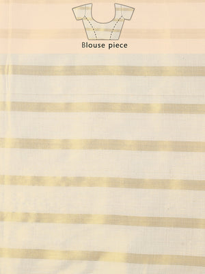 Borderless Golden Tissue Saree with Stripes & Mustard Yellow Tassels