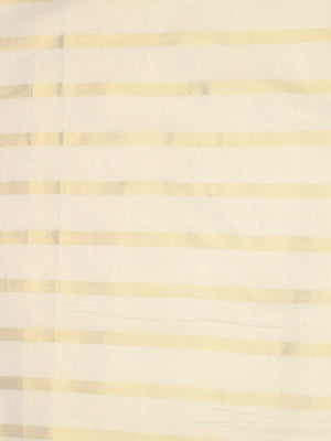 Minimalist Golden Tissue Borderless Set Saree with All-Over Golden Stripes & Black Tassels