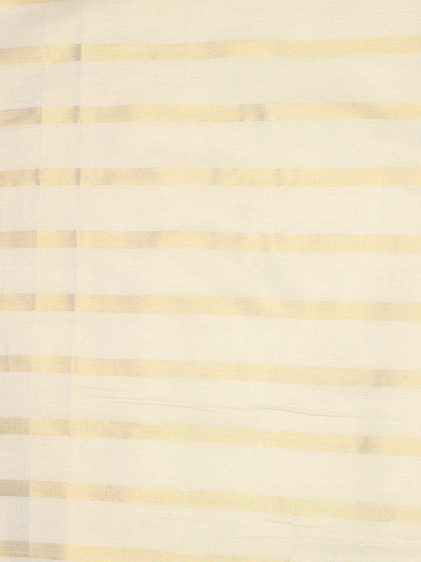 Minimalist Golden Tissue Borderless Set Saree with All-Over Golden Stripes & Black Tassels