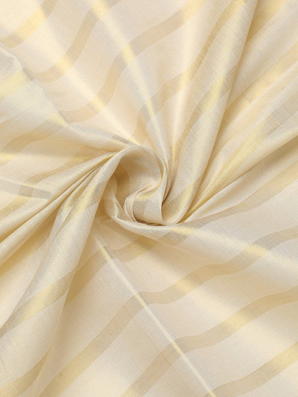 Minimalist Golden Tissue Borderless Set Saree with All-Over Golden Stripes & Black Tassels