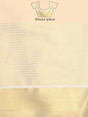 Golden Tissue Saree with Horizontal Stripes & Bright Kasavu Border