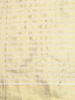 Golden Tissue Set Saree with Multi-Stripe Checks and Kasavu Border
