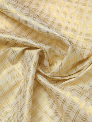 Golden Tissue Set Saree with Multi-Stripe Checks and Kasavu Border