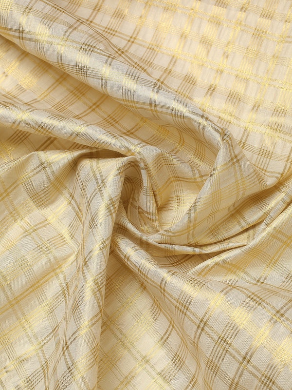 Golden Tissue Set Saree with Multi-Stripe Checks and Kasavu Border