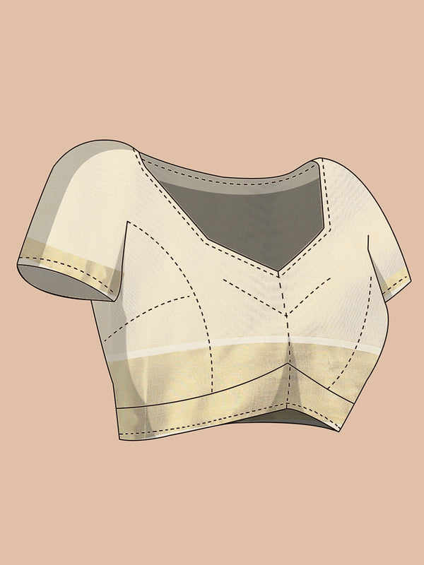 Golden Tissue Plain Set Saree with Classic Golden Stripes on a Kasavu-Bordered Pallu.