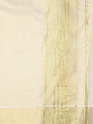 Golden Tissue Plain Set Saree with Classic Golden Stripes on a Kasavu-Bordered Pallu.