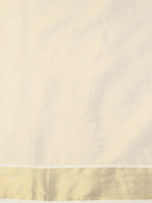 Golden Tissue Plain Set Saree with Classic Golden Stripes on a Kasavu-Bordered Pallu.