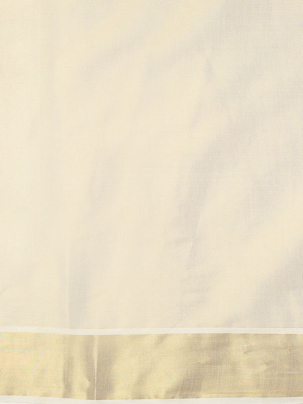 Golden Tissue Plain Set Saree with Classic Golden Stripes on a Kasavu-Bordered Pallu.
