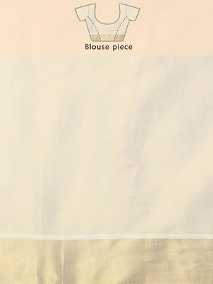 Golden Tissue Plain Set Saree with Classic Golden Stripes on a Kasavu-Bordered Pallu.
