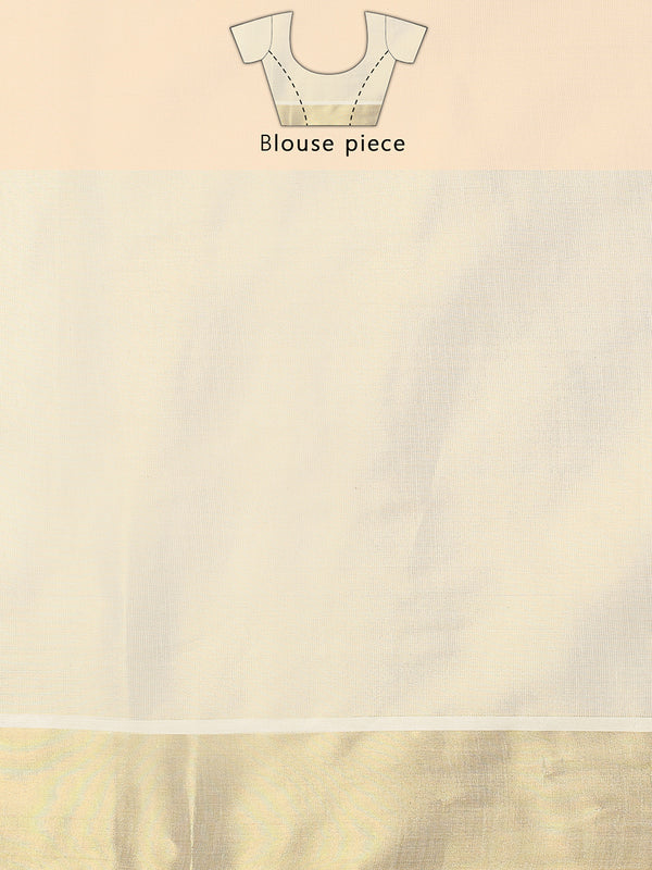Golden Tissue Plain Set Saree with Classic Golden Stripes on a Kasavu-Bordered Pallu.