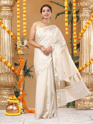 Antique Golden Tissue Set Saree with Long Kasavu Pallu