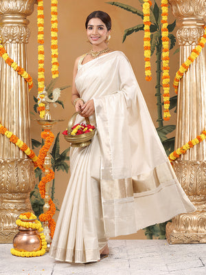 Antique Golden Tissue Set Saree with Long Kasavu Pallu