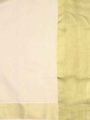 Golden Tissue Saree with Dual Kasavu Borders & Long Golden Pallu Border