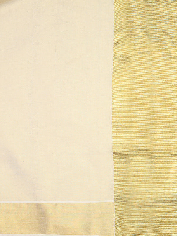 Golden Tissue Saree with Dual Kasavu Borders & Long Golden Pallu Border